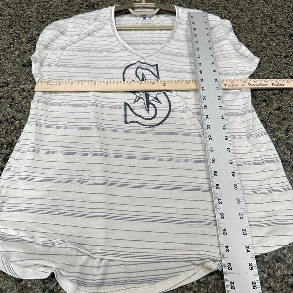 Genuine Merchandise Seattle Mariners Top Women Large White Blue V Neck Striped - Picture 4 of 7